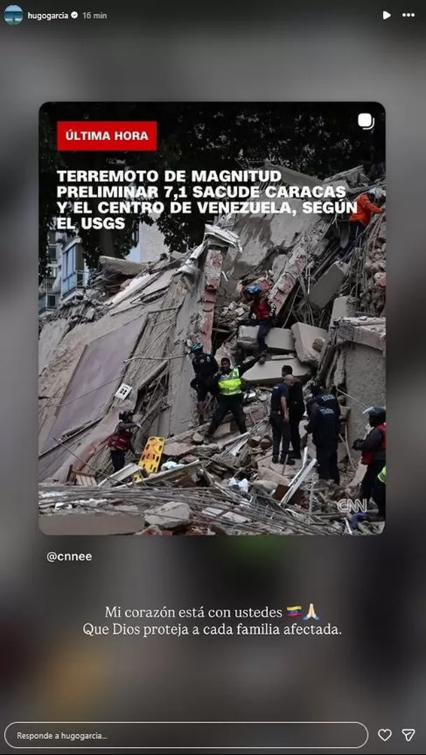 Mensaje de Hugo García tras terremoto en Venezuela / IG:hugogarcía