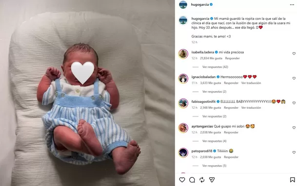 Hugo García mostró a su bebé con una prenda que él usó cuando nació hace 33 años / IG: @hugogarcia Hugo García mostró a su bebé con una prenda que él usó cuando nació hace 33 años / IG: @hugogarcia