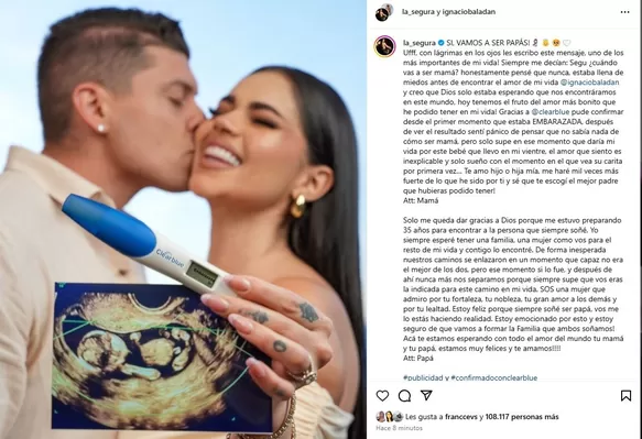 Ignacio Baladán anunció el embarazo de su novia Natalia Segura / Instagram