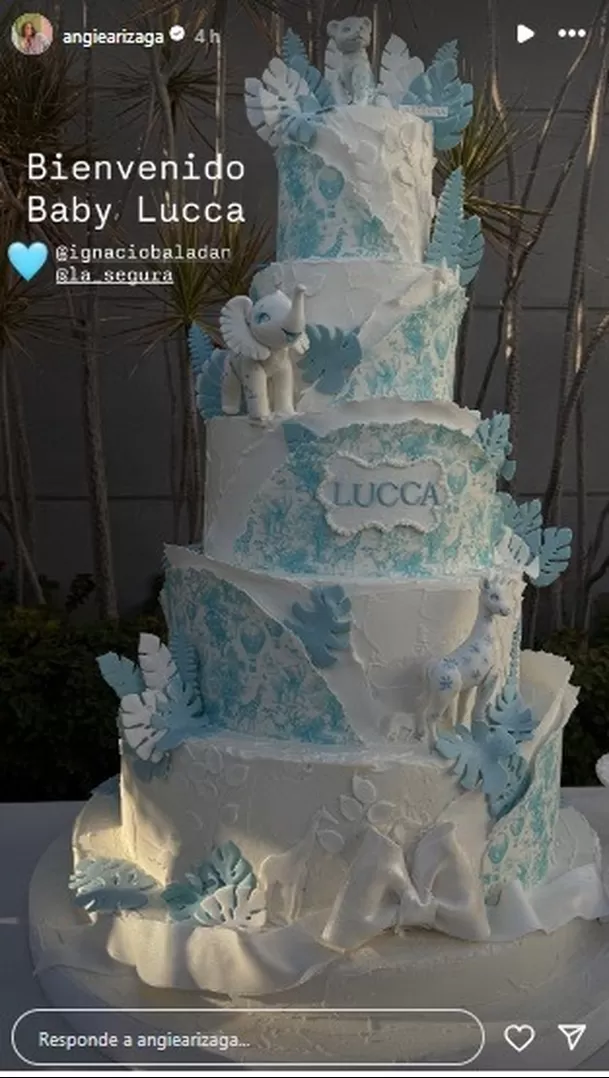 Angie Arizaga mostró torta de fiesta de baby Lucca. Fuente: Instagram