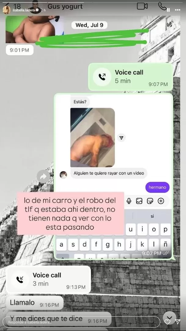 Publicación de Isabella Ladera en redes sociales. Fuente: Instagram