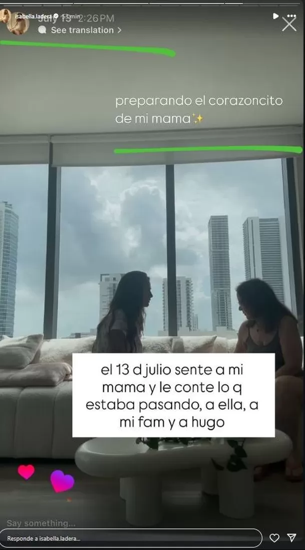 Publicación de Isabella Ladera en redes sociales. Fuente: Instagram