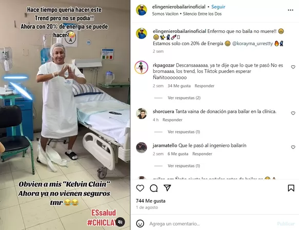 Antes de ingresar a la Unidad de Cuidados Intermedios, el tiktoker publicó video en redes sociales (Foto: Instagram)