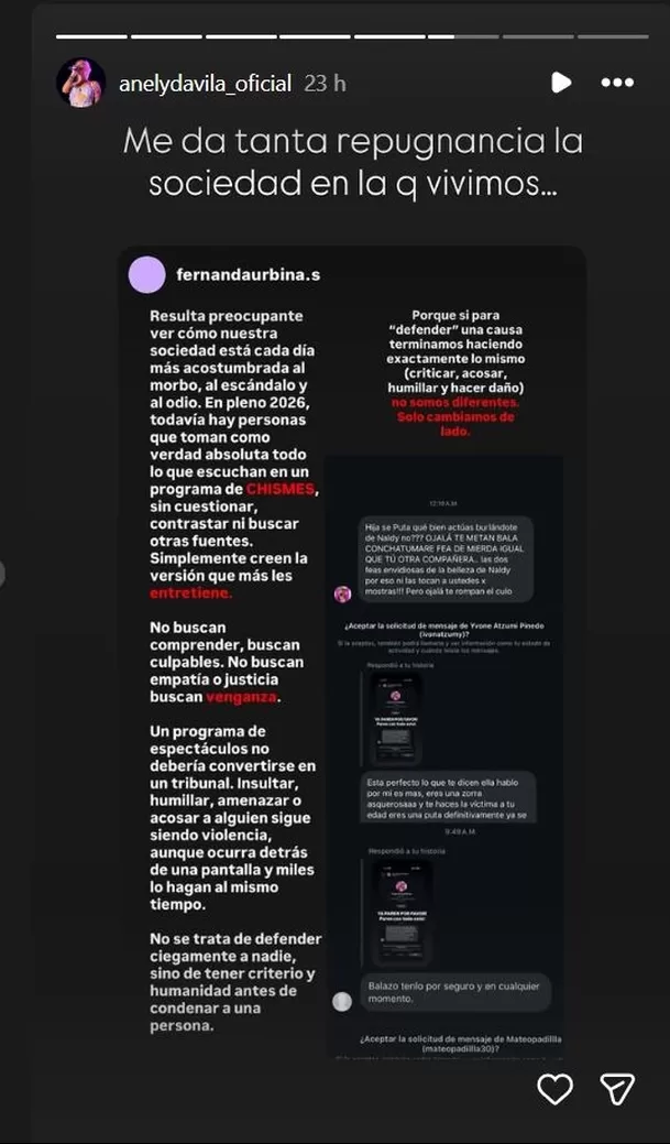 En medio de la controversia por el caso Naldy Saldaña, la cantante de 'La Bella Luz' se defendió de las acusaciones sobre presuntas burlas hacia su excompañera en pleno escenario Foto: Instagram @anelydavila_oficial En medio de la controversia por el caso Naldy Saldaña, la cantante de 'La Bella Luz' se defendió de las acusaciones sobre presuntas burlas hacia su excompañera en pleno escenario Foto: Instagram @anelydavila_oficial