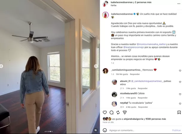 Isabel Acevedo celebró la compra de su casa en EE. UU. y recibió un inesperado mensaje que llamó la atención en redes. Video: Instagram