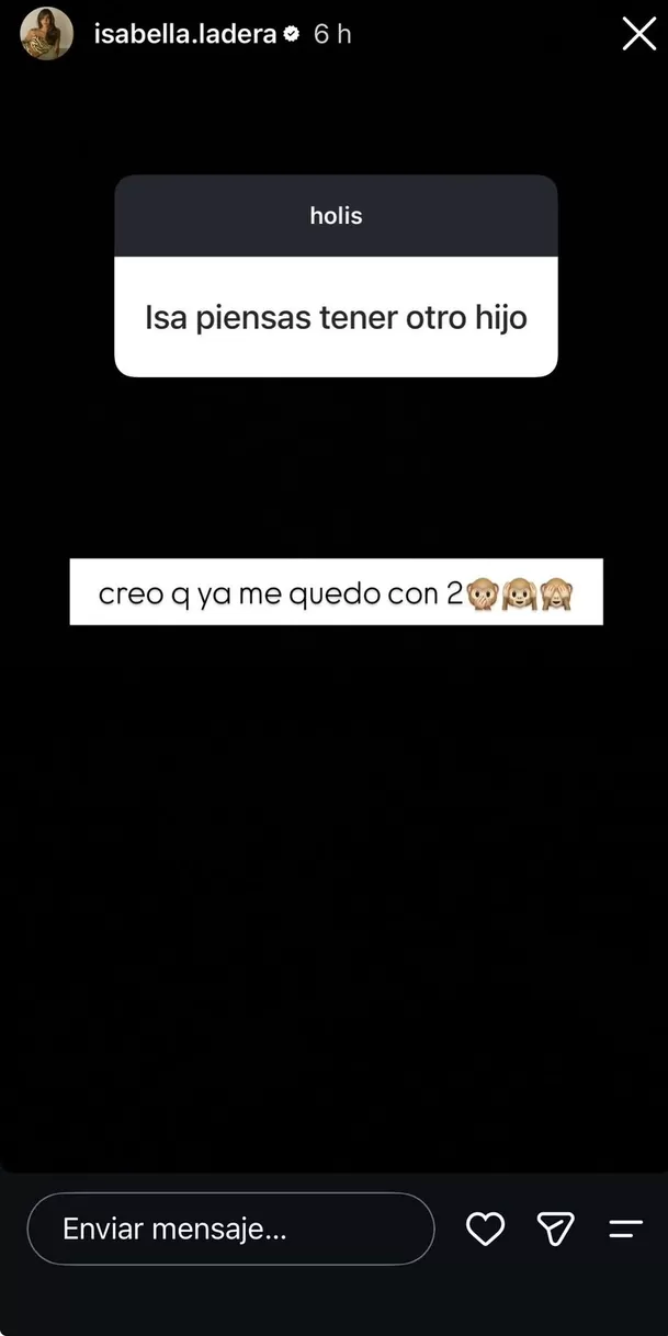 Isabella Ladera descarta tener otro bebé con Hugo García / IG: @isabella.ladera Isabella Ladera descarta tener otro bebé con Hugo García / IG: @isabella.ladera