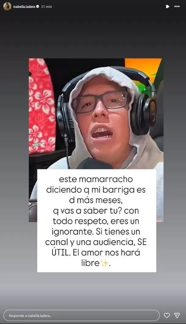 Isabella Ladera llamó “mamarracho” a locutor peruano por fuerte afirmación / Instagram