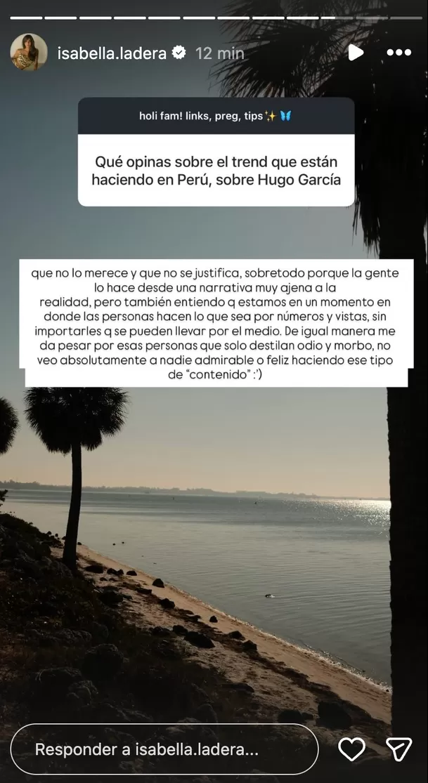 Isabella Ladera sostuvo que no encuentra nada admirable en ese tipo de contenido y que no ve felicidad en quienes lo producen. Foto: Instagram