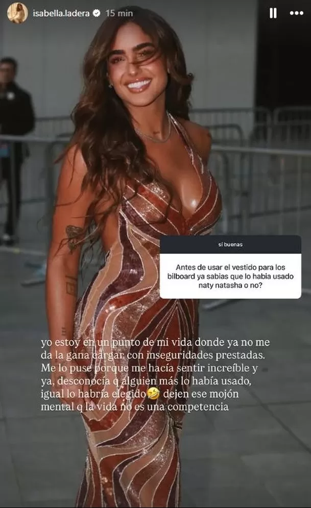 Isabella Ladera responde por usar el mismo vestido de Natti Natasha / Instagram Isabella Ladera responde por usar el mismo vestido de Natti Natasha / Instagram