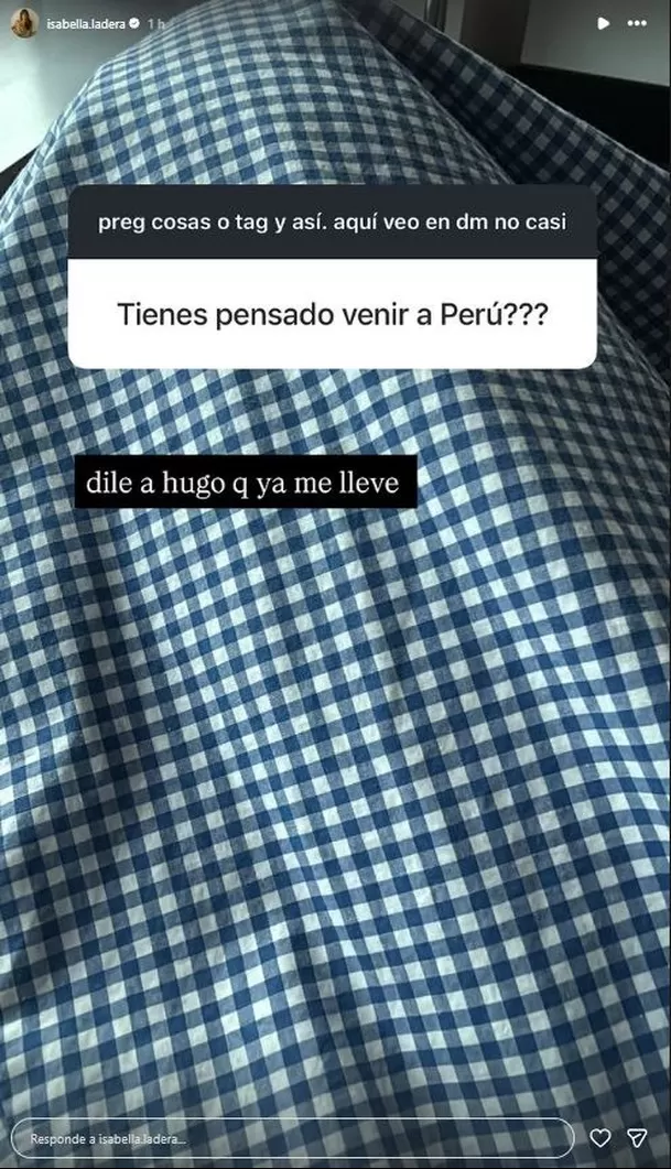 Isabella Ladera respondió si vendrá al Perú con Hugo García / IG: isabella.ladera