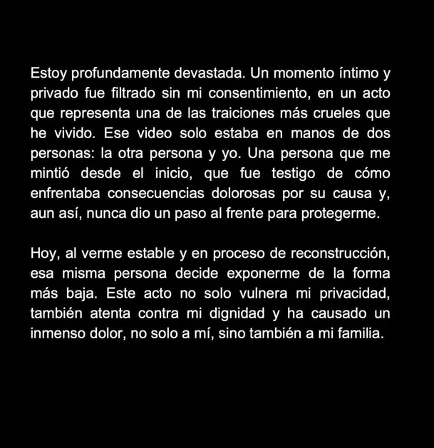 Comunicado de Isabella Ladera tras filtración de video íntimo con Beéle / Instagram