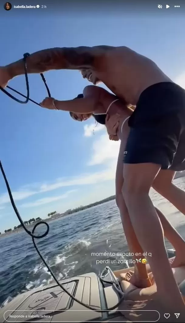  Isabella Ladera y Hugo García muestran extrema confianza al lanzarla al mar. Fuente: Instagram