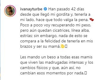 Ivana Yturbe sorprende al mostrar su figura tras haber dado a luz