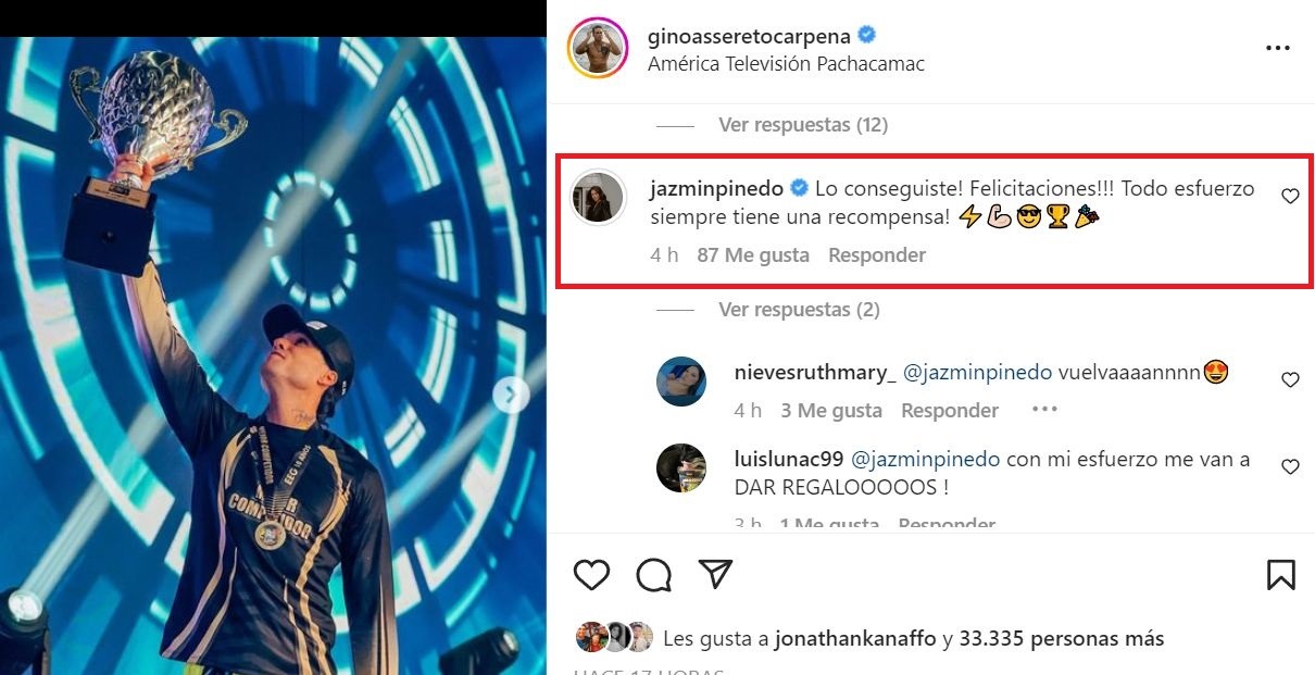 Jazmín Pinedo felicita a Gino Assereto con tierno mensaje 