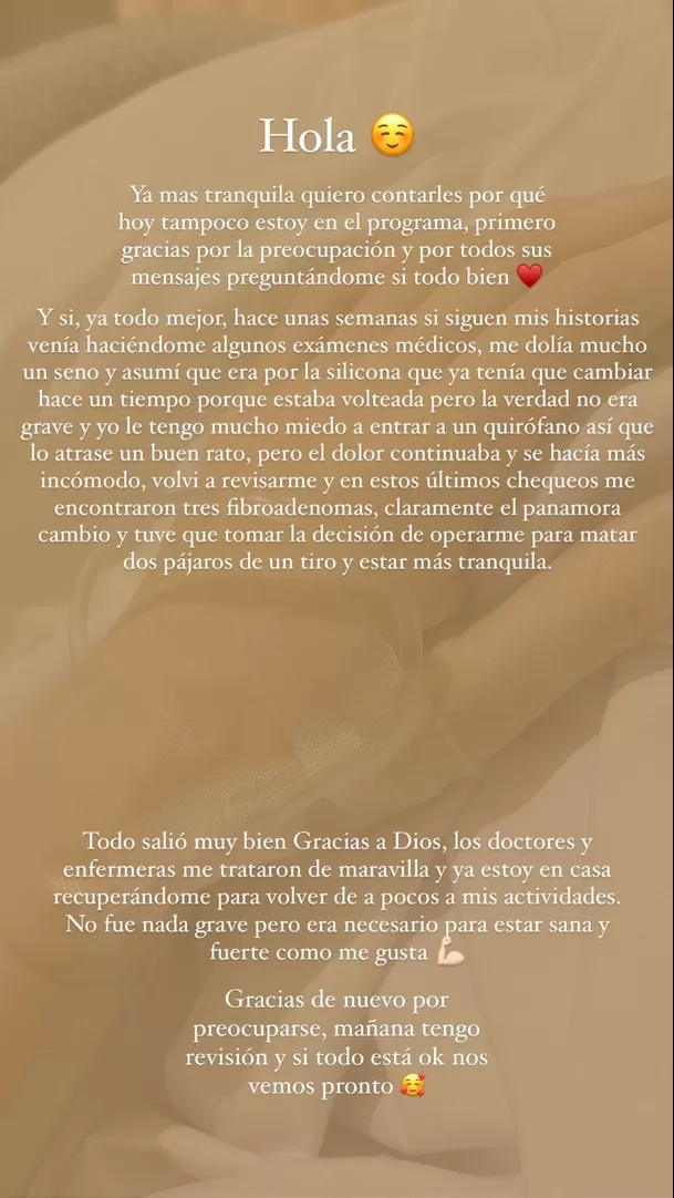 Comunicado de Jazmín Pinedo sobre su estado de salud / Instagram