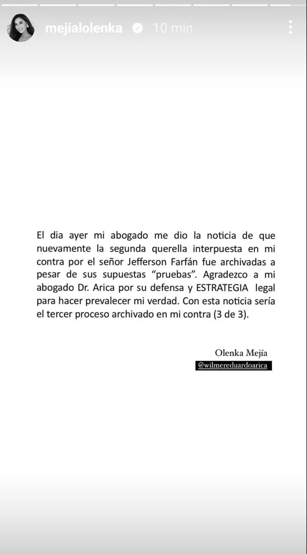 Fiscalía archivó denuncia de Jefferson Farfán contra Olenka Mejía. Fuente: Instagram