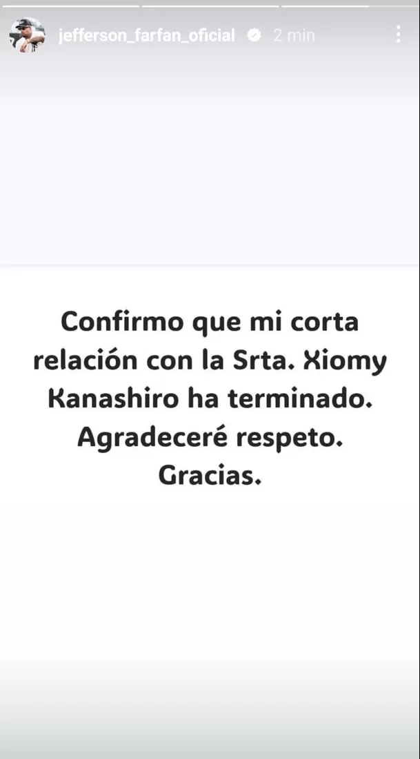 Jefferson Farfán confirmó separación de Xiomy Kanashiro / Instagram