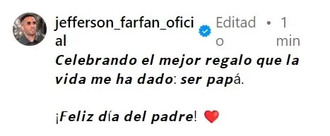 Mensaje escrito por Jefferson Farfán por el Día del Padre/Foto: Instagram