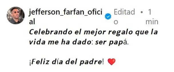 Mensaje escrito por Jefferson Farfán por el Día del Padre/Foto: Instagram