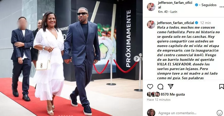 Jefferson Farfán les dejó un mensaje a sus seguidores tras inaugurar centro comercial / Instagram