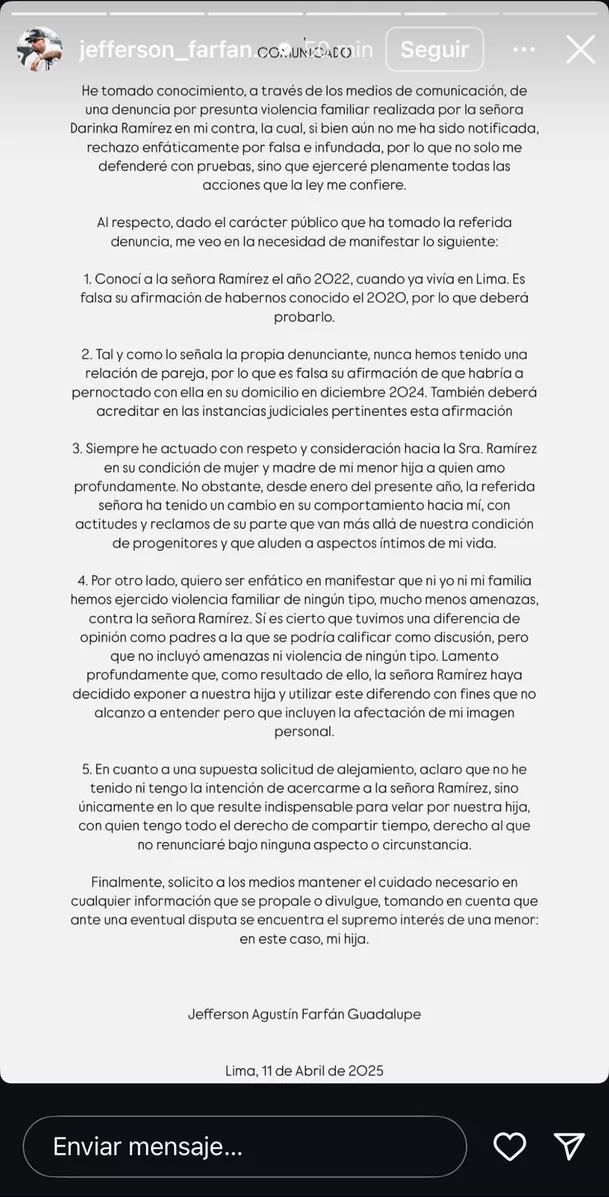 Jefferson Farfán lanzó fuerte comunicado. Foto: Instagram 