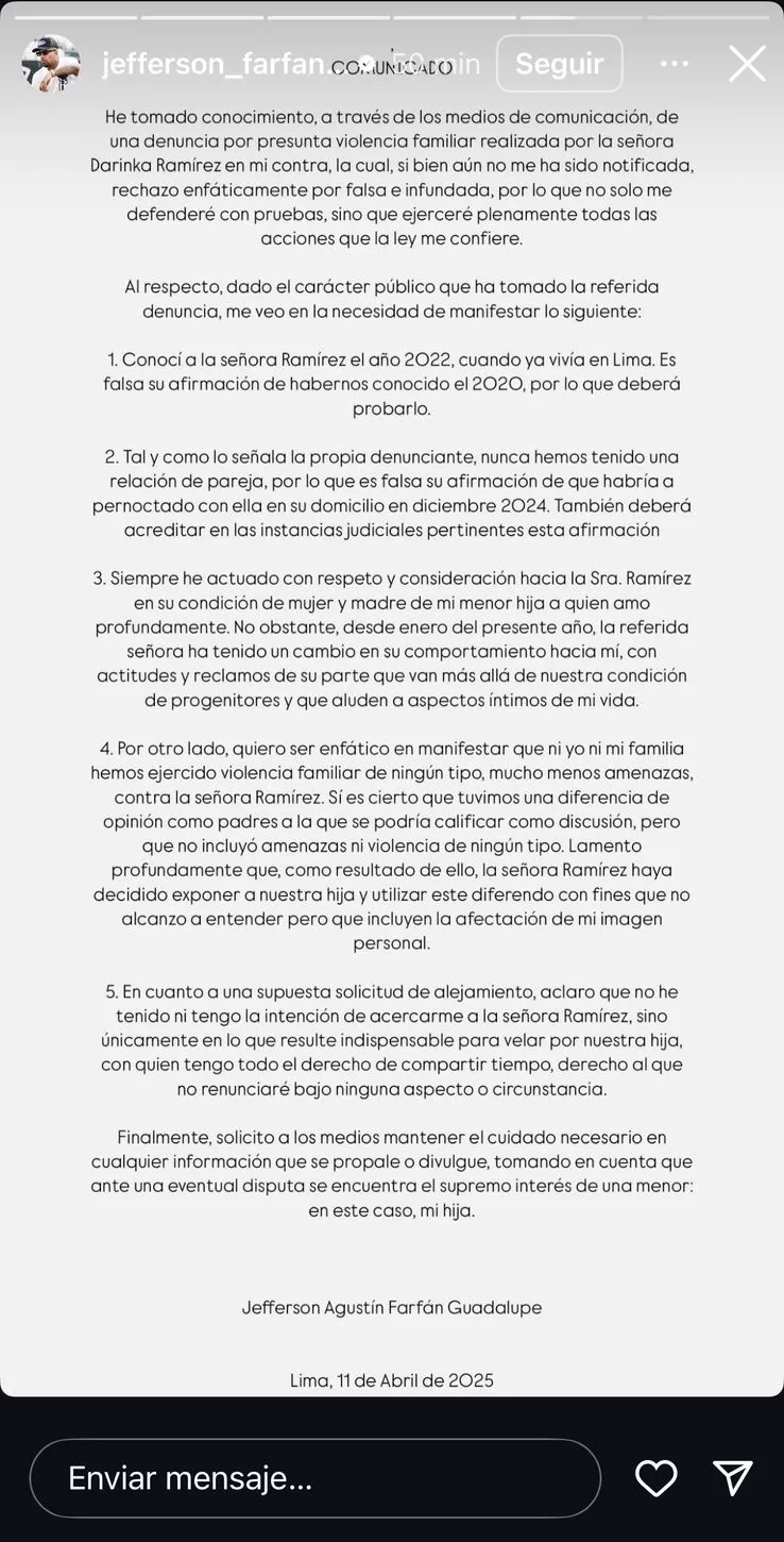 Jefferson Farfán lanzó fuerte comunicado. Foto: Instagram Jefferson Farfán lanzó fuerte comunicado. Foto: Instagram