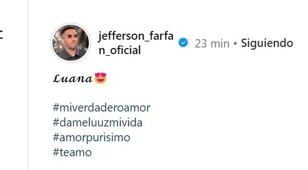 Mensaje de Jefferson Farfán dedicado a su hija Luana Farfán/Foto: Instagram