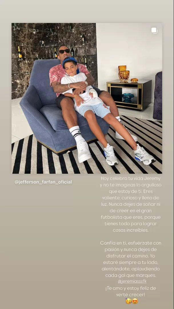 Jefferson Farfán saludó a su hijo Jeremy por su cumpleaños / Instagram
