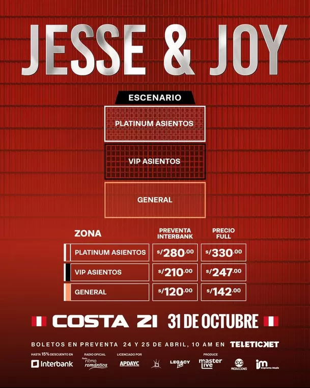 Precios de las entradas para Jesse & Joy en Lima 2026 / Masterlive 