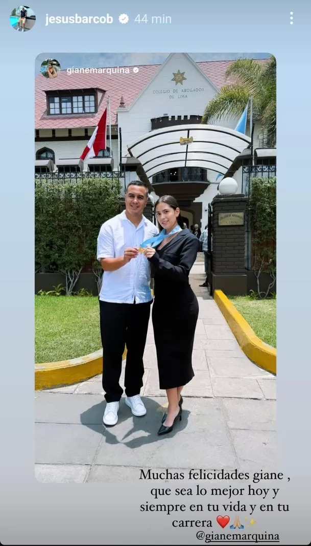 Jesús Barco felicitó a Gianella Marquina por su colegiatura. Fuente: Instagram
