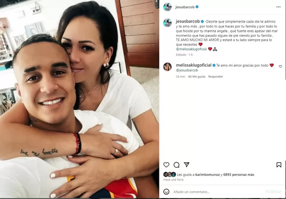 Jesús Barco expresó sus sentimientos por Melissa Klug tras la perdida de su abuela/Foto: Instagram