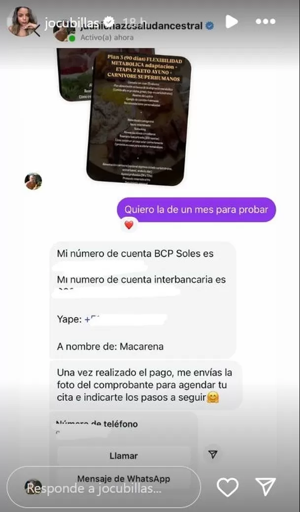 Johana Cubillas mostró pruebas de su descargo contra Macarena Vélez y Juan Ichazo / Captura 