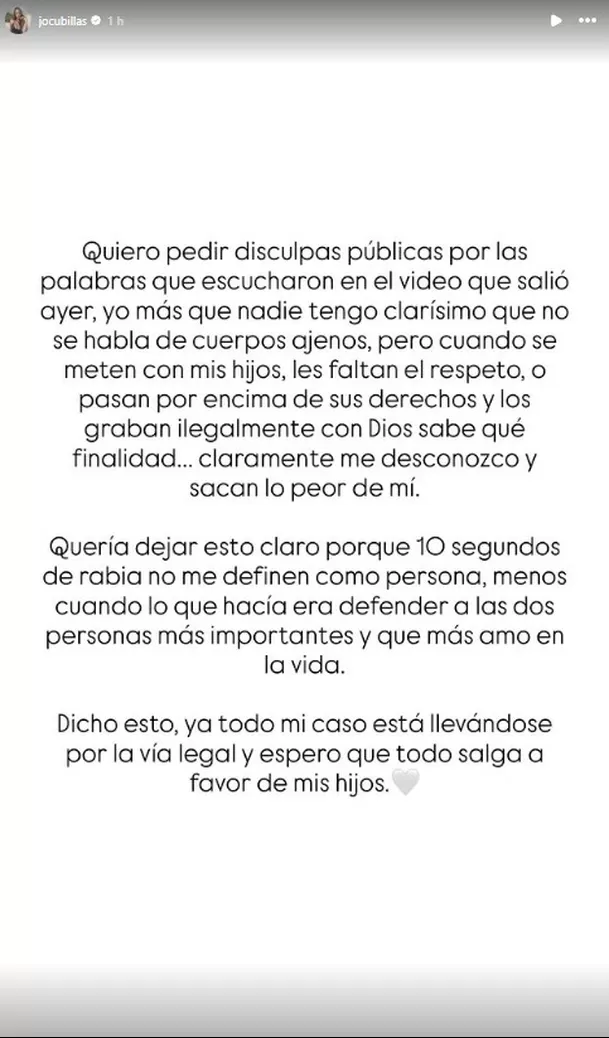 Comunicado de Johana Cubillas  / Instagram