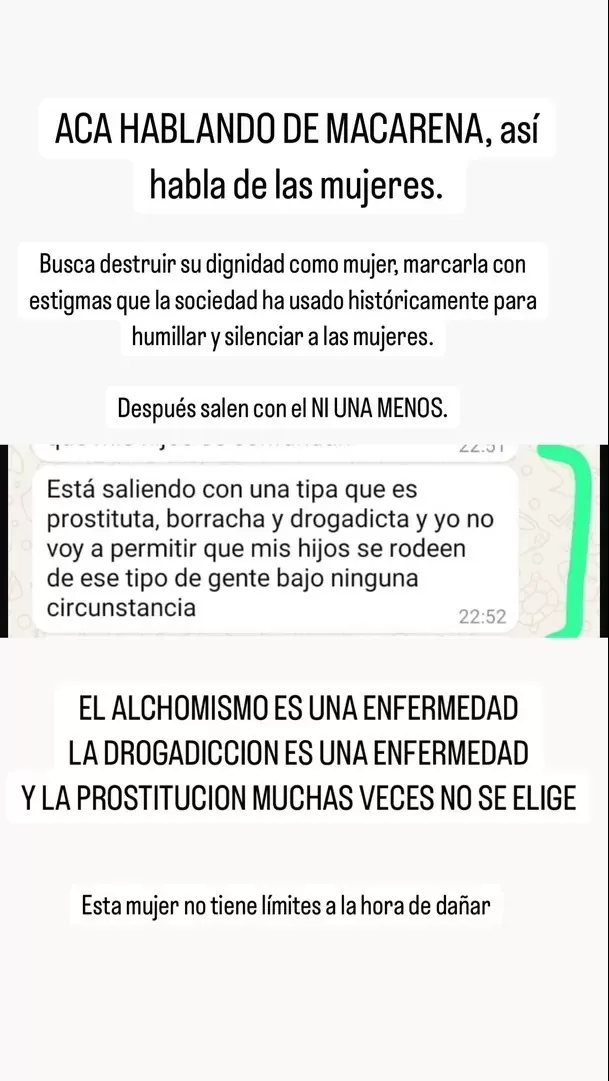 Juan Ichazo muestra insultos de Johana Cubillas a Macarena Vélez  / Instagram