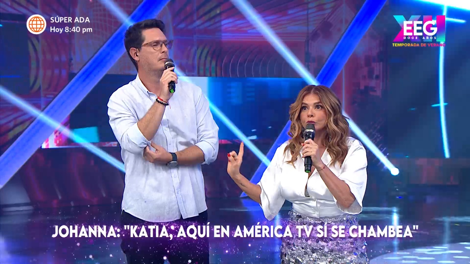 Johanna enfureción por tardanza de Katia Palma y Christian Rivero. Fuente: AméricaTV