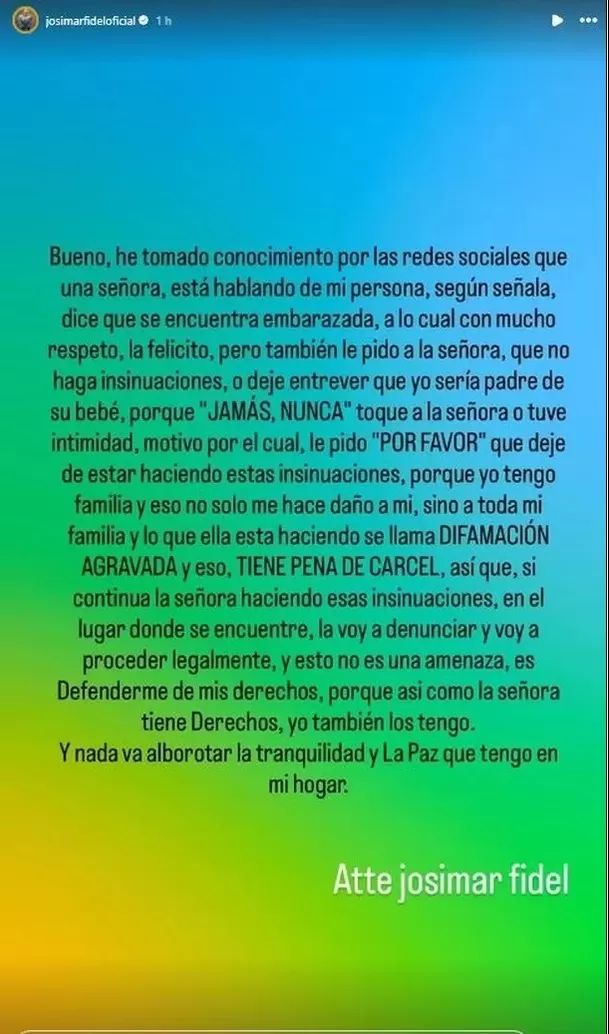 Josimar se pronunció tras el anuncio de embarazo de su 'prima' Verónica González,. Fuente: Instagram Josimar se pronunció tras el anuncio de embarazo de su 'prima' Verónica González,. Fuente: Instagram