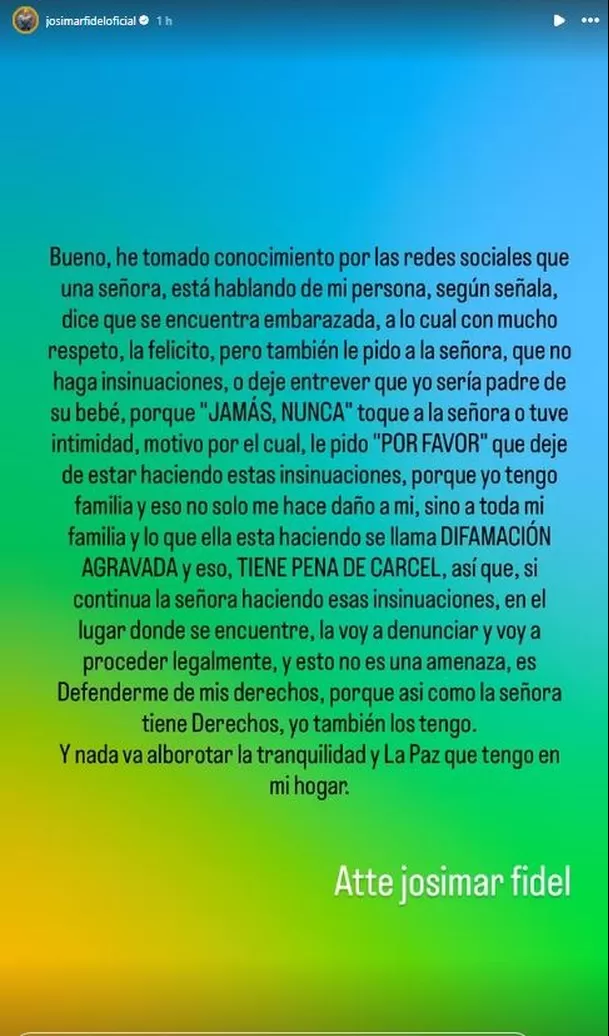 Josimar se pronunció tras el anuncio de embarazo de su 'prima' Verónica González,. Fuente: Instagram Josimar se pronunció tras el anuncio de embarazo de su 'prima' Verónica González,. Fuente: Instagram