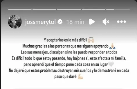 Reflexión de Jossmery Toledo tras denunciar a Paolo Hurtado/Foto: Instagram