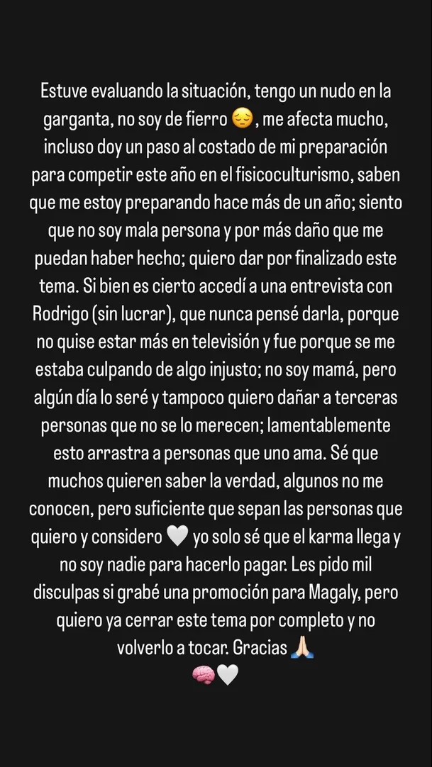 Jossmery Toledo hizo mea culpa sobre su relación con Paolo Hurtado con un extenso comunicado en Instagram/Foto: Instagram
