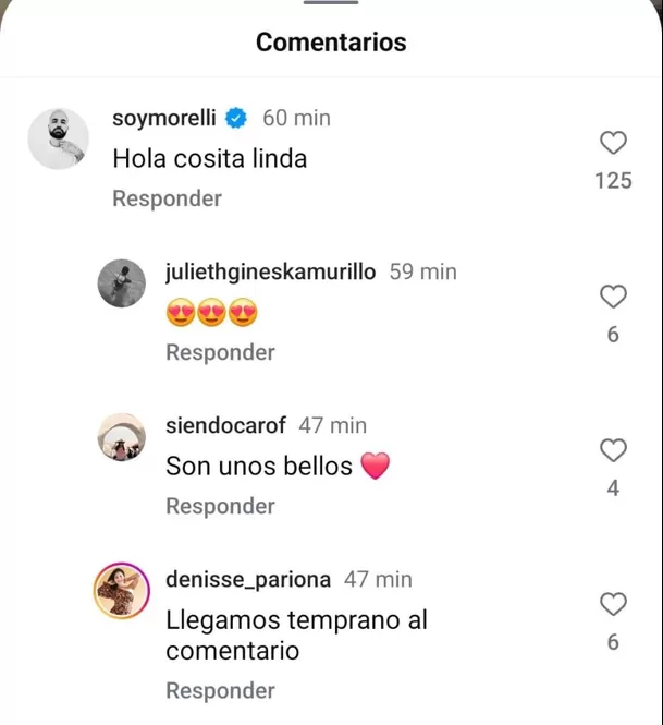 Comentario de Juan Morelli en la publicación de Luciana Fuster. Fuente: Instagram