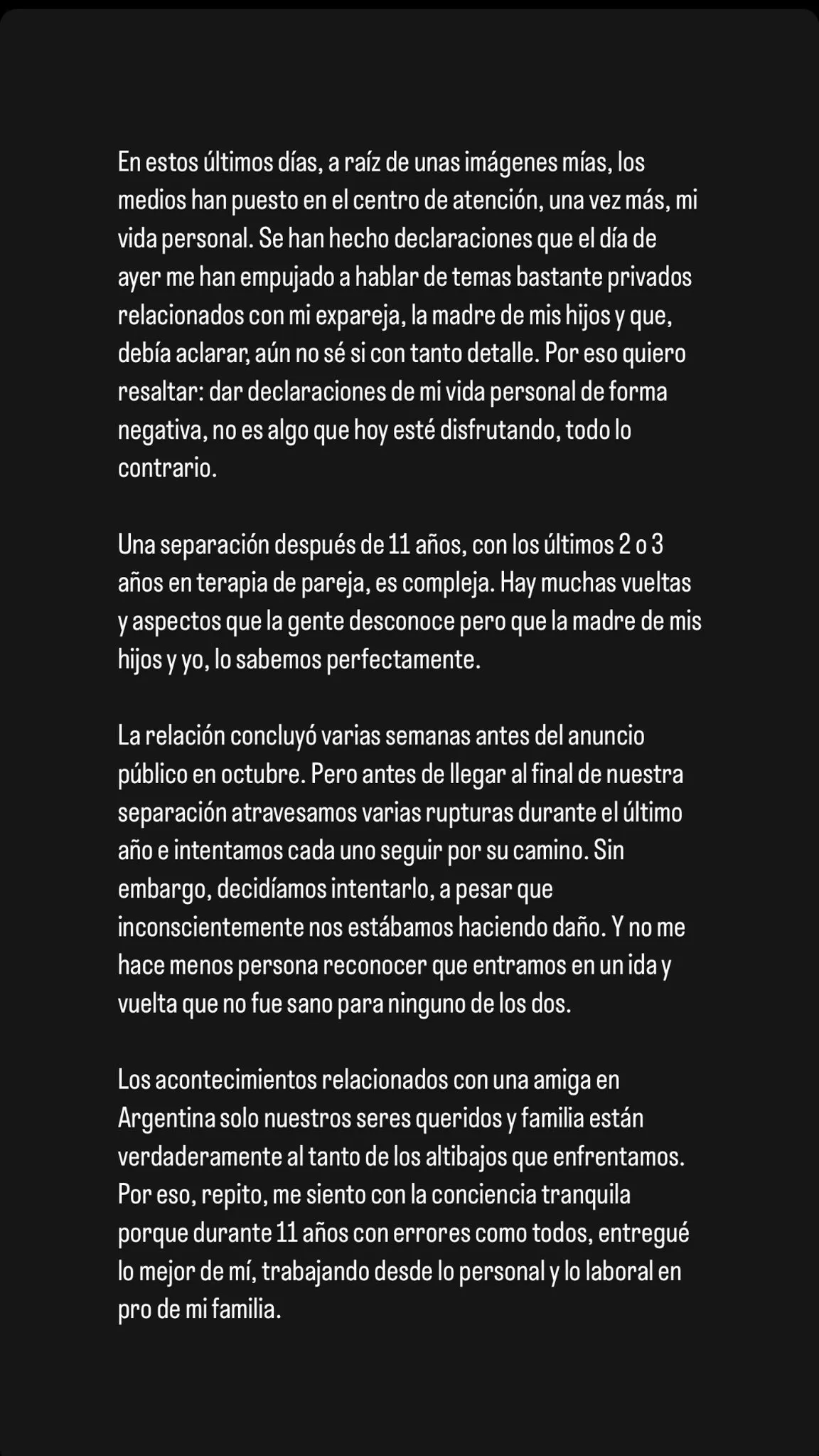 Comunicado de Julián Zucchi tras declaraciones de Yiddá Eslava / Instagram