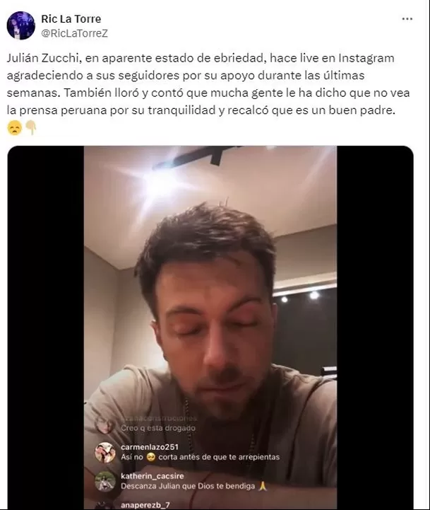 Ric La Torre capturó una parte de la transmisión en vivo de Julián Zucchi / X