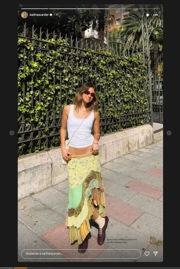 A través de sus historias de Instagram, la joven artista compartió que actualmente se encuentra en Madrid, España, y que aún camina con dificultad. Foto: Instagram