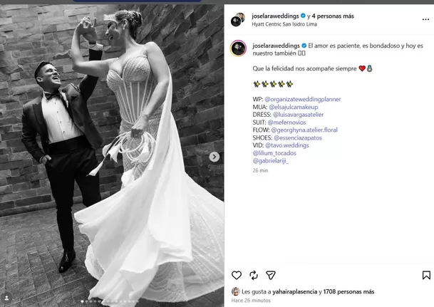 Christian Domínguez y Karla Tarazona contrajeron matrimonio. La íntima ceremonia reunió a familiares y amigos cercanos. Foto: IG @joselaraweddings Christian Domínguez y Karla Tarazona contrajeron matrimonio. La íntima ceremonia reunió a familiares y amigos cercanos. Foto: IG @joselaraweddings