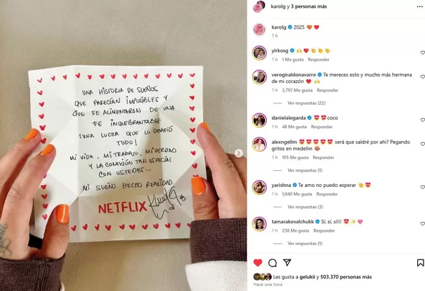 Karol G anunció su documental para Netflix en 2025 / Instagram