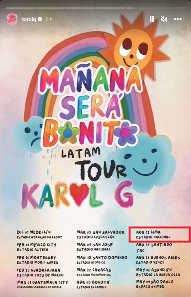 Karol G confirmó su regreso al Perú / Instagram 