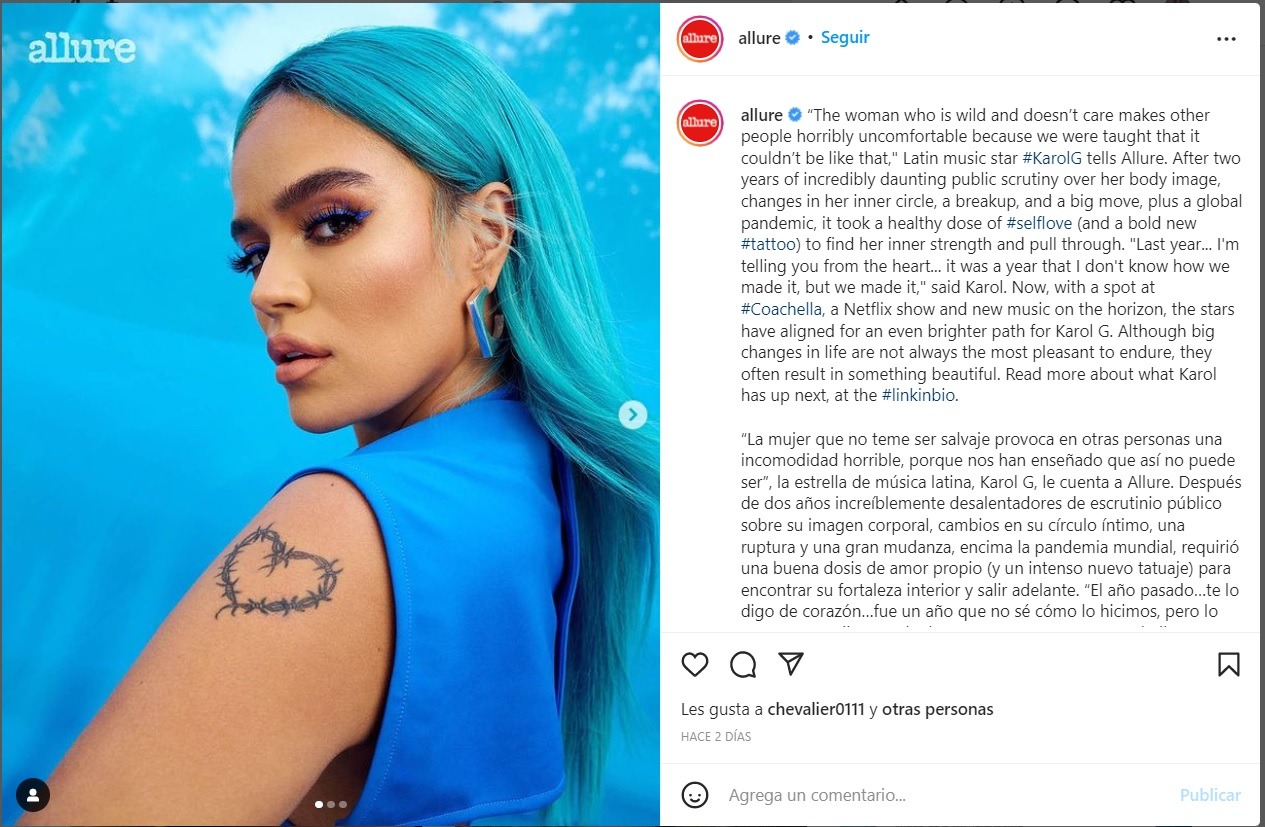 Karol G y el emotivo significado del tatuaje de corazón de espinas que tiene en su brazo