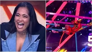 Katia Palma se burló de Mario Irivarren tras caerse en juego. Fuente: américaTV