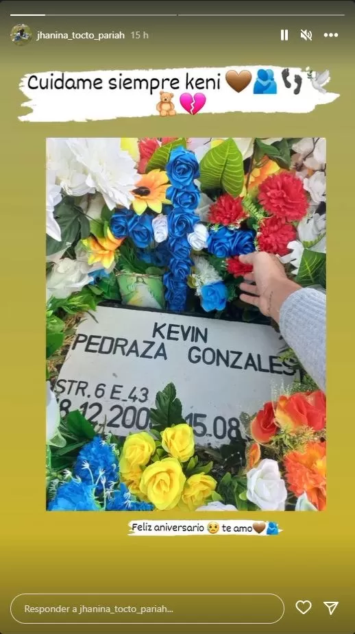 Mensaje publicado por Jhanina Tocto, expareja de Kevin Pedraza recordando un aniversario más con el fallecido cantante/ Foto: IG Jhanina Tocto