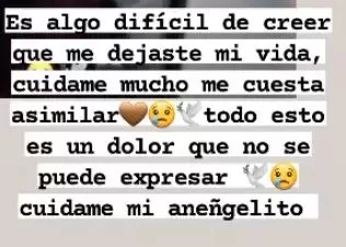 Mensaje escrito por Jhanina Tocto para despedir a Kevin Pedraza / Foto: IG Jhanina Pedraza